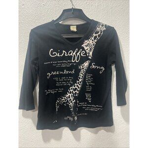 Jess & Jane Top Womens Pullover 3/4 Sleeve Giraffe Greenland Song Gray S